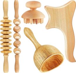 5Pcs Wood Massage Tool Lymphatic Drainage Massager Anti Cellulite Fascia Massage Roller for Full Body Muscle Pain Relief 2204268718803