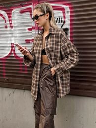 Mnealways18 Vintage Plaid Shirts Women Loose Gingham Female Blouse Spring 2024 Button Top Shacket Oversized Long Shirts Ladies 240130