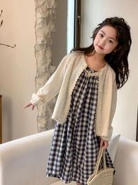 Girl Dresses 2024 Styles Girls Plaid Vest Dress Sleeveless Spring Fashion Kids Clothes 2-8 Years