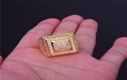 2018 Men ring vintage hip hop jewelry mosaic Square Zirconia iced out Copper luxurious ring luxury gold plated fashion Jewelry who5100203