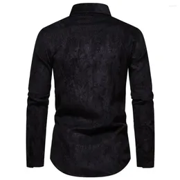 Men's Casual Shirts Elegant Men Corduroy Shirt Collection Retro Solid Colour Lapel Slim Fit Long Sleeve Dress For Spring
