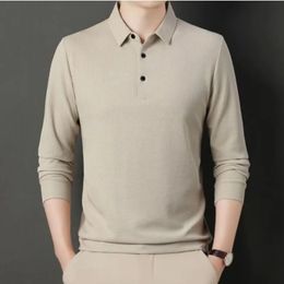 Fashion Men Business Solid Polo Shirts Spring Autumn Cotton Long Sleeve Button Lapel Male Clothing Loose Casual TShirt Tops 240202