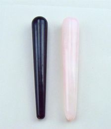 HIMABM 1 Pack 2 Pieces 100 Natural Rose Quartz and Obsidian Massage Stick Beauty Massage Wands for Body Massage Yoni Wand290Y8223362