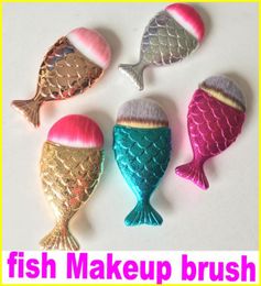 In stock Newest Mermaid fish Makeup Brush Powder Contour Fish Scales Mermaidsalon Foundation Shiny Brushs 5Colors 1855254