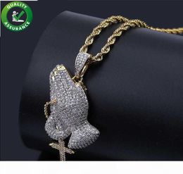 Iced Out Chains Pendant Designer Necklace Mens Hip Hop Jewelry Luxury Bling Rapper Gold Chain Style Charm Prayer Gesture Gift7904941