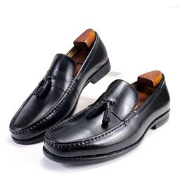 Dress Shoes Men's Classic Fringe Leather Cowhide Rubber Wear-resistant Outsole Handmade For Men