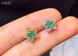 Stud Earrings Natural Emerald Earring Fashionable Gem Quality 925 Silver 4mm