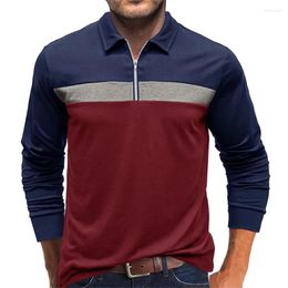 Men's Polos Patchwork Polo Shirt Long Sleeve Pullover Turn Down Collar Zipper Shirts Men Casual Tops Lapel Tees Sportswear