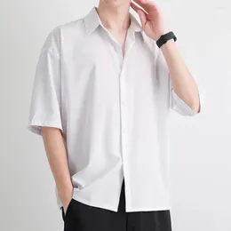 Men's Casual Shirts Men Top Breathable Solid Colour Summer Shirt With Turn-down Collar Single-breasted Design For Comfort Loose