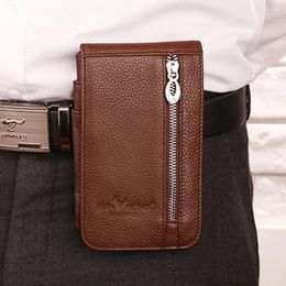 Waist Bags Men Cell/Mobile Phone Case Cover Bag Fanny Pack Genuine Leather Purse ID Holder Card Cowhide Hook Hip Bum Belt Money