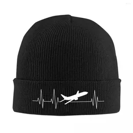 Berets Funny Print Eat Sleep Travel Airplane Heartbeat Knitted Hats High Quality Winter Unisex Headwear Caps