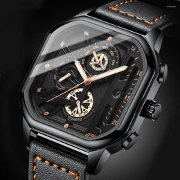 Wristwatches 2024 Black Warrior Square Men's Watch High Quality Leather Chronograph Casual Business Quartz With Box