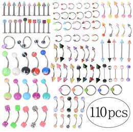 110Pcslot Fashion Piercing Set Eyebrow Bar Lip Nose Pircing Ear Studs Stainless Steel Mixed Body Jewelry7643960