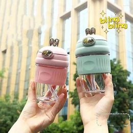 Water Bottles INS Simple 400ML High Beauty Straw Glass Cup Cute Girl Couple Portable Office Coffee Beverage Gift