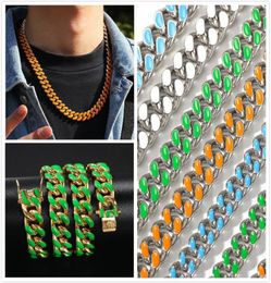 New 12mm 8 Colours New Fashion Gold Colourful Enamel Cuban Link Chain Mens Personalised Choker Necklace Hip Hop Rapper Jewellery Gifts4172251
