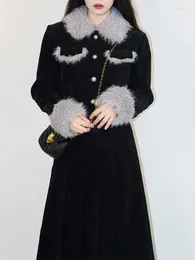 Work Dresses Vintage Velvet 2 Piece Skirt Set Women 2024 Winter Party Korean Style Elegant Suit Slim Long Sleeve Warm Coat Casual Midi