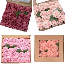 Decorative Flowers 25/50pcs Artificial Rose Simulated Rod Foam Boxed Roses Valentine's Day Decoration Wedding Bouquet Diy Home