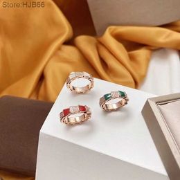 2tnd Luxury Jewelry Band Rings v Thick Plated 18k Rose Gold Baojia White Shell Bone Snake Ring E2b9