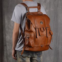 Leatherfocus Leather Travel Backpack Men Multifunctional Fashion Retro Large Capacity Backpacks for Women Laptop Bag 240130