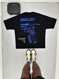 Marke T Shirts Y2K Shirt Designer Harajuku Hip Hop in We Trust Grafikdruck Rundhals Baumwolle Übergroße Bomber Gun T-shirt Gothic Kurzarm Tops 9929