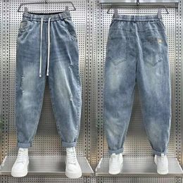 Men's Jeans 2024 Loose And Casual Denim For Men Spring Autumn Harem Distressed Stretch Baggy Cargo Blue Jogger Pants