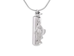 IJD9864 Stainless Steel Polish Cylinder With Fish Accessories Cremation Memorial Pendant for Ash Urn Keepsake Souvenir Jewelry for8470924