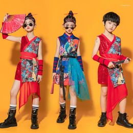 Stage Wear Style Kids Boys Hip Hop Performance Outfits National Tide Jazz Dance Costume Girls Model Catwalk Show Cheongsam Chinese