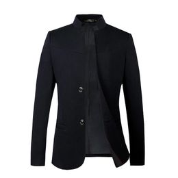 Black Stand Collar Blazer Coat Men Fashion Slim Fit Jacket Grey Navy SpringAutumn Mens Suit Tops Plus Size S4XL 5XL 240124