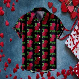 Men's Casual Shirts Valentine's Day Printed Holiday Party Wear Collar Pajama Suede Shirt Men