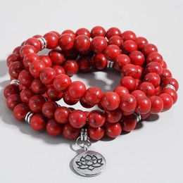 Strand OAIITE 8mm Natural Red Turquoise Winding Bracelet For Men 108 Beads Mala Women Balance Yoga Prayer Charm Jewelry