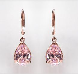 Rose Diamond for Women Fashion Pink Topaz Gemstone Bizuteria 14K Gold Garnet Drop Earring Orecchini Girls6851512