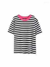 Women's T Shirts 2024 Fashion O Neck Pullover Short Sleeve Shirt Women Causal Cropped Solid Cotton Tees Summer Slim Striped Ladies Tops