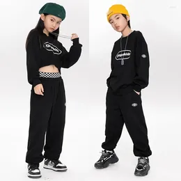 Stage Wear 2024 Children Clothing Black Sports Tracksuit For Girls Teenage Jazz Modern Dance Costumes Boys Hip Hop Clothes DQS8987