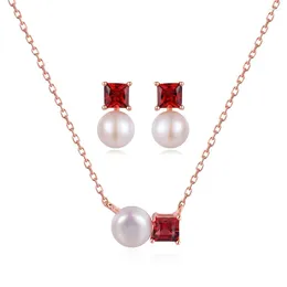 Necklace Earrings Set Imitation Pearls Jewelry For Women Korean Rose Gold Color Wedding Bride Jewellry Wholesale S533