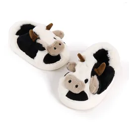 Slipper Kids Cute Animal Furry For Boys Girls Fashion Fluffy Winter Warm Slippers Children Cartoon Milk Cow Home Cotton Shoes