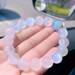 Strand Natural Blue Light Moonstone Clear Round Beads Bracelet 12mm Women Men Stretch Crystal Aquamarine