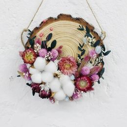 Decorative Flowers Handmade DIY Material Bag Wood Chip Flower Decorations Dry Circle Hanging Painting Door Number Coffee Shop Wall