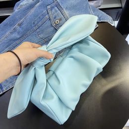 Street photo designer's bow handbag 2023 spring/summer new satin handbag pleated cloud bag single shoulder diagonal cross handbag versatile leather cream