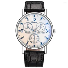 Wristwatches 2024 GENEVA Sport Men Watches Fashion Casual Leather Band Quartz Low Price Relojes Para Hombre