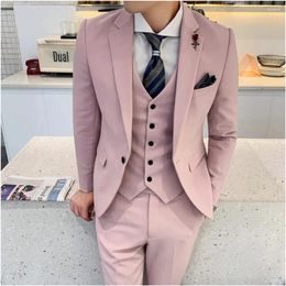 Men's Suits Dusty Pink Men Slim FIt 3 Piece Single Breasted Business Formal Wedding Elegant Male Clothing Jacket Pants Vest Custom