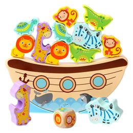 Montessori Animal Stack Balance Game Wooden Marine Life Throwing Dice Stacking Building Blocks Balance Training EducationaToys 240122