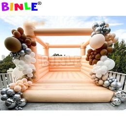 wholesale Peach Inflatable Bounce House White Jumping Castle Wedding Bouncer Jumper Kids Pastel Line Colours 001