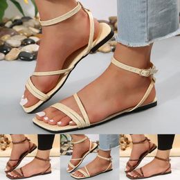 Sandals Fashion Spring Summer Women's Flat Bottom Lightweight Open Toe Leather Pattern Solid Colour Womens Rainbows