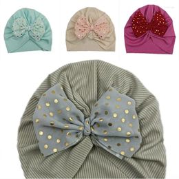 Hats Baby Soft Cosy Headbands Cap Muslim Girls Headwear Lovely Shiny Bow Knot Solid Colour Beanies Head Wraps Kids Turban