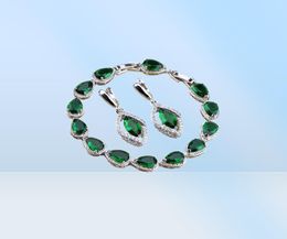 Rhombic Green Created Emerald White CZ 925 Sterling Silver Jewelry Sets For Women EarringsPendantNecklaceRingsBracelet46113361147694