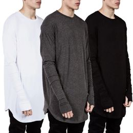 Mens Hip Hop Streetwear Thumb Hole Long Sleeve T Shirt Wholesale Fashion Male Spring Oversize Design Hold Hand TShirts 240201