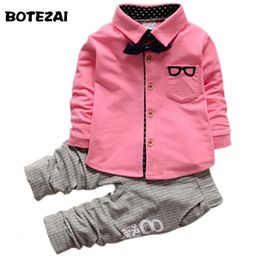 Spring Autumn Boys Clothing Sets Casual 2pcs Suit Bowknot Shirt Stripe Pants Children Gantelman Elegant Outfit 240202