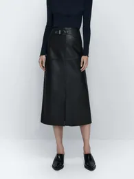 Skirts Brand 2024 Autumn Winter OL High-rise Pencil-skirt Fashion Women High Quality Elegant Genuine Leather C478