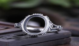 Antique 925 Sterling Silver Engagement Wedding Vintage Ring 10x15mm Oval Cabochon Semi Mount Ring Setting DIY Stone7695571