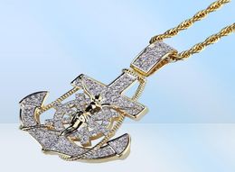 ied out anchor pendant necklaces for men luxury designer mens bling diamond rudder pendants 18k gold plated hip hop zircon jewelry2497212